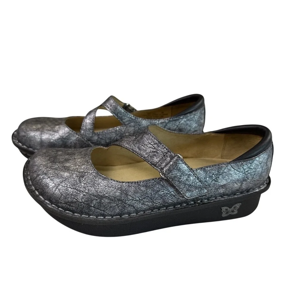Alegria Dayna Disco Desert Silver Leather Mary Jane DAY-565 Sz 38 Comfort Size 8